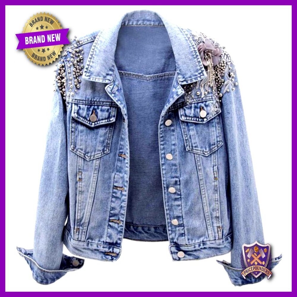 Oversized Denim Jacket Western Studded Vintage Boyfriend Fit Festival Chic